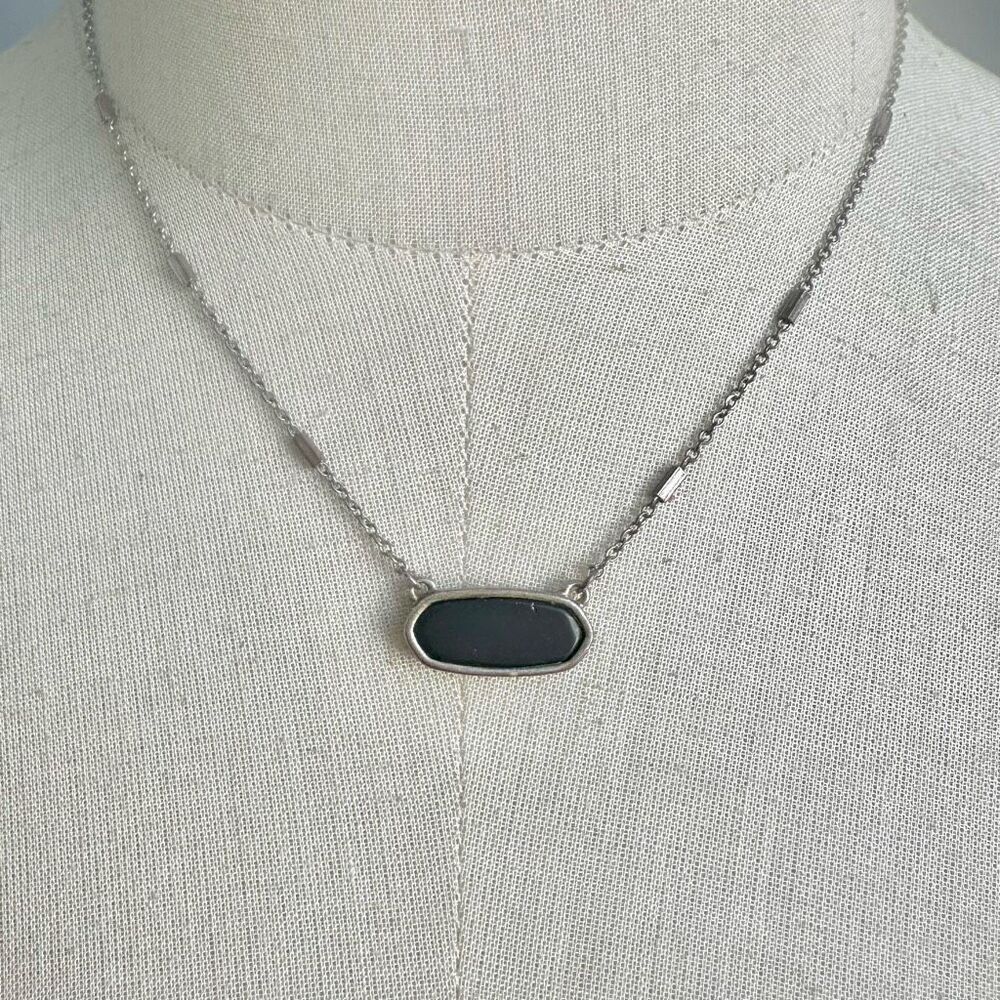 Black silver tone pendant necklace